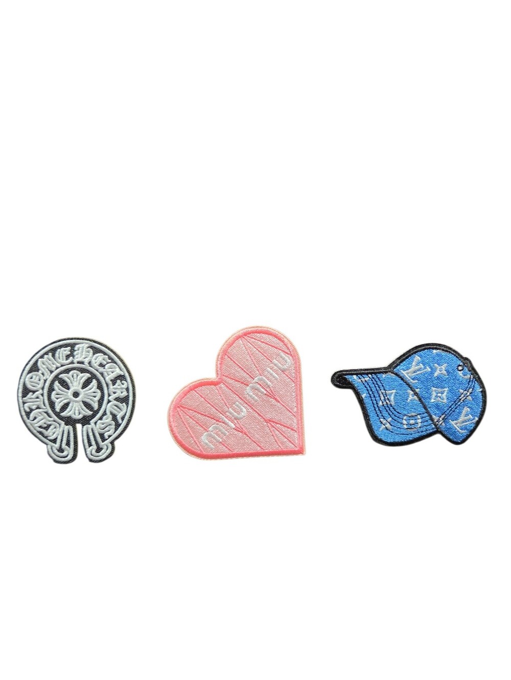 Iron-On Patches - Pink Heart, Blue Cap Or Black Emblem